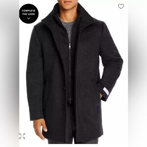 Cardinal Of Canada Mens Black Double Mock Neck Wool Blend Lined Car Coat